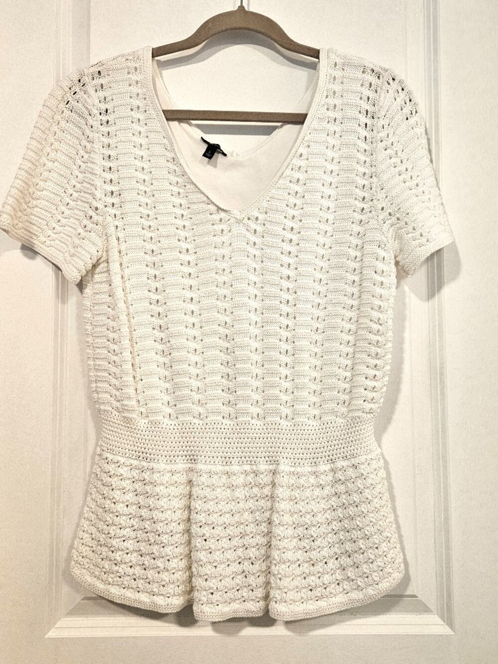 Talbots White Crochet Peplum Top Large 100% Cotton Lined Summer